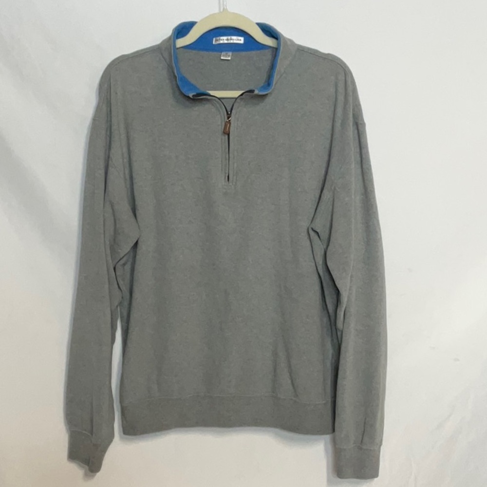 Peter Millar Gray and Blue Cotton Pullover Quarter Zip Size Medium